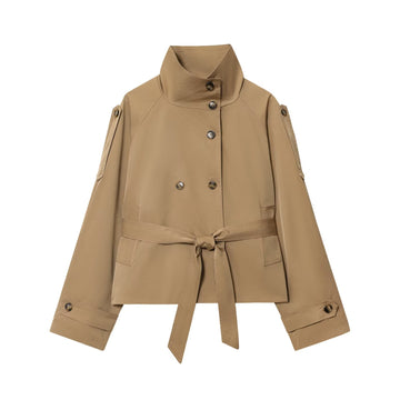 Women Double-breasted Niche Lace-up Trench Coat