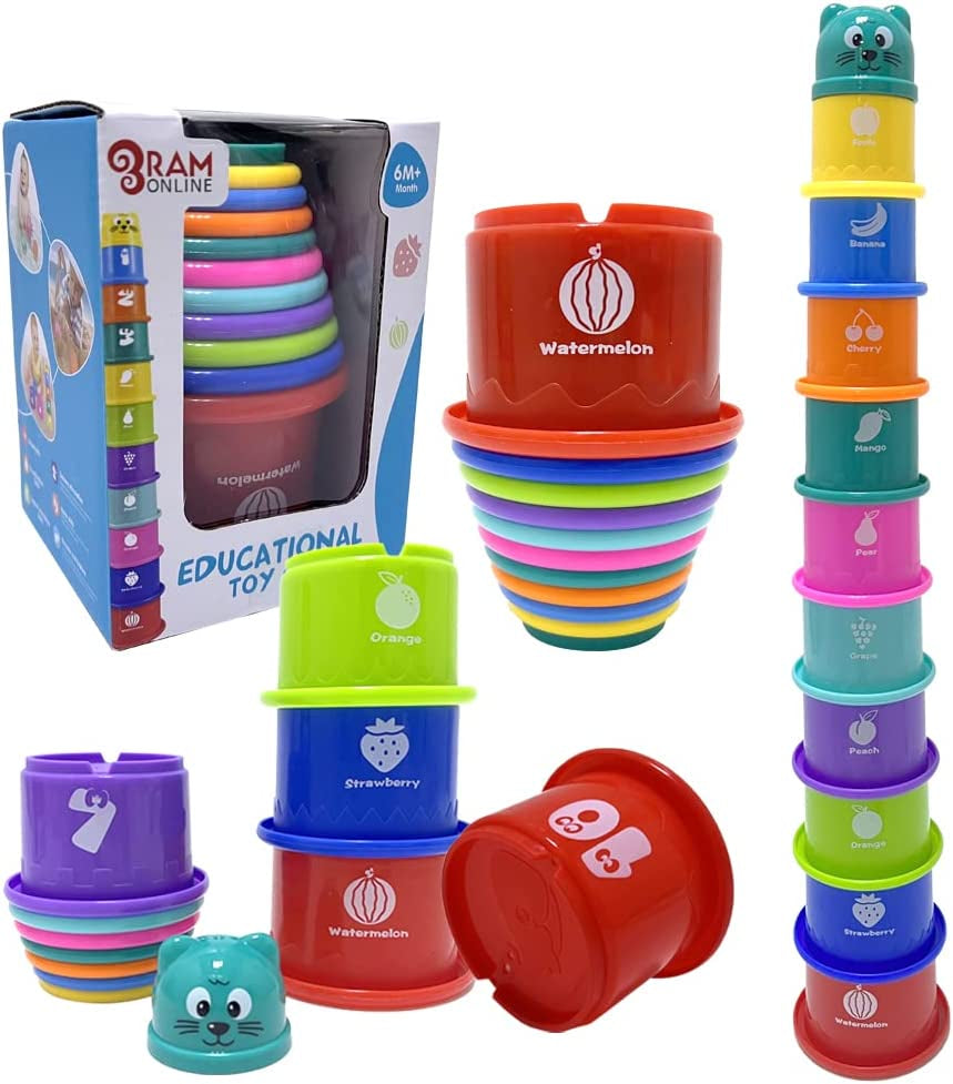 Ram© Baby Kids 11 Piece Stacking Cups Stackers Pre-School Learning Toy Stacking Tower Pyramid