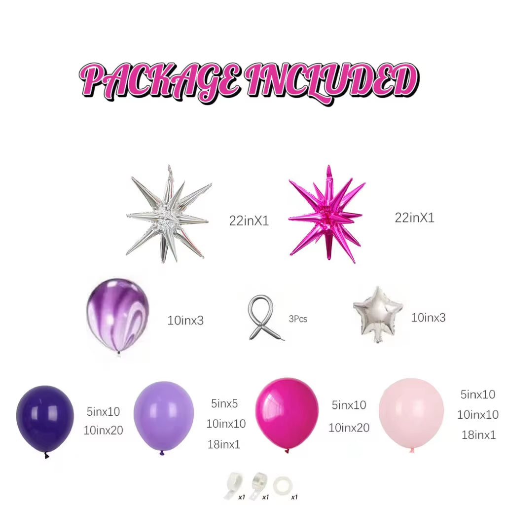 111Pcs Hot Pink Purple Latex Balloons Garland Arch Kit Indoor and Outdoor Decoration Wedding Birthday Party Anniversary Decor