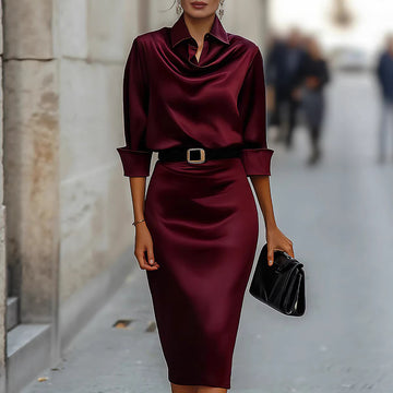 Satin Long-sleeve Casual Dress For Women