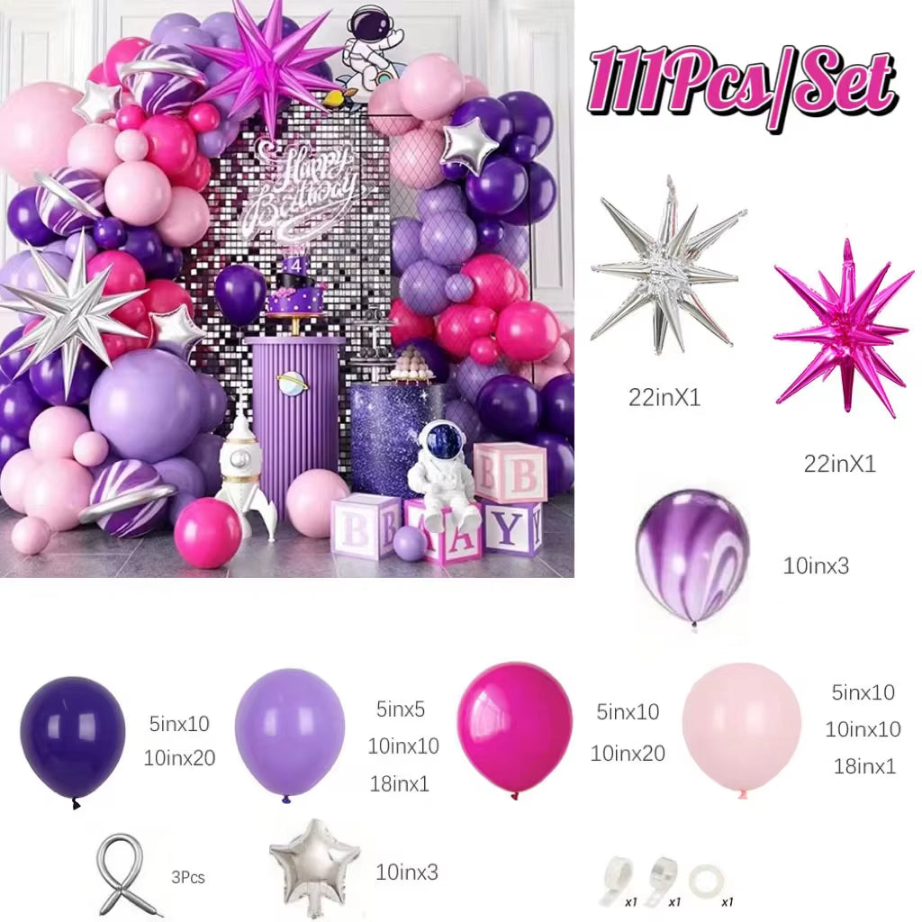 111Pcs Hot Pink Purple Latex Balloons Garland Arch Kit Indoor and Outdoor Decoration Wedding Birthday Party Anniversary Decor