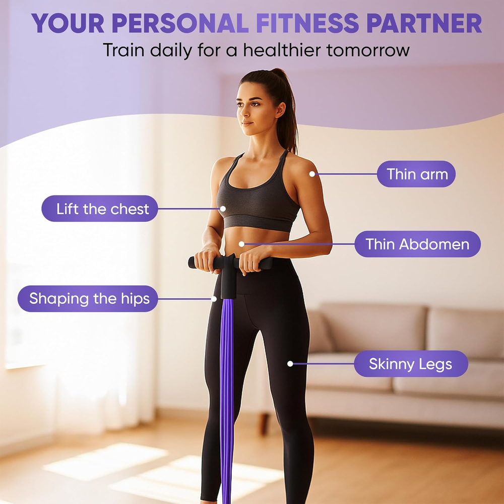Abdominal Trainer, Sit-Up Training Equipment, Bodybuilding Expander, Full Body Trainer for Home, 6 Tubes, Elastic Pull Rope, Multifunctional Leg Exerciser for Fitness, Weight Loss, Training, Yoga