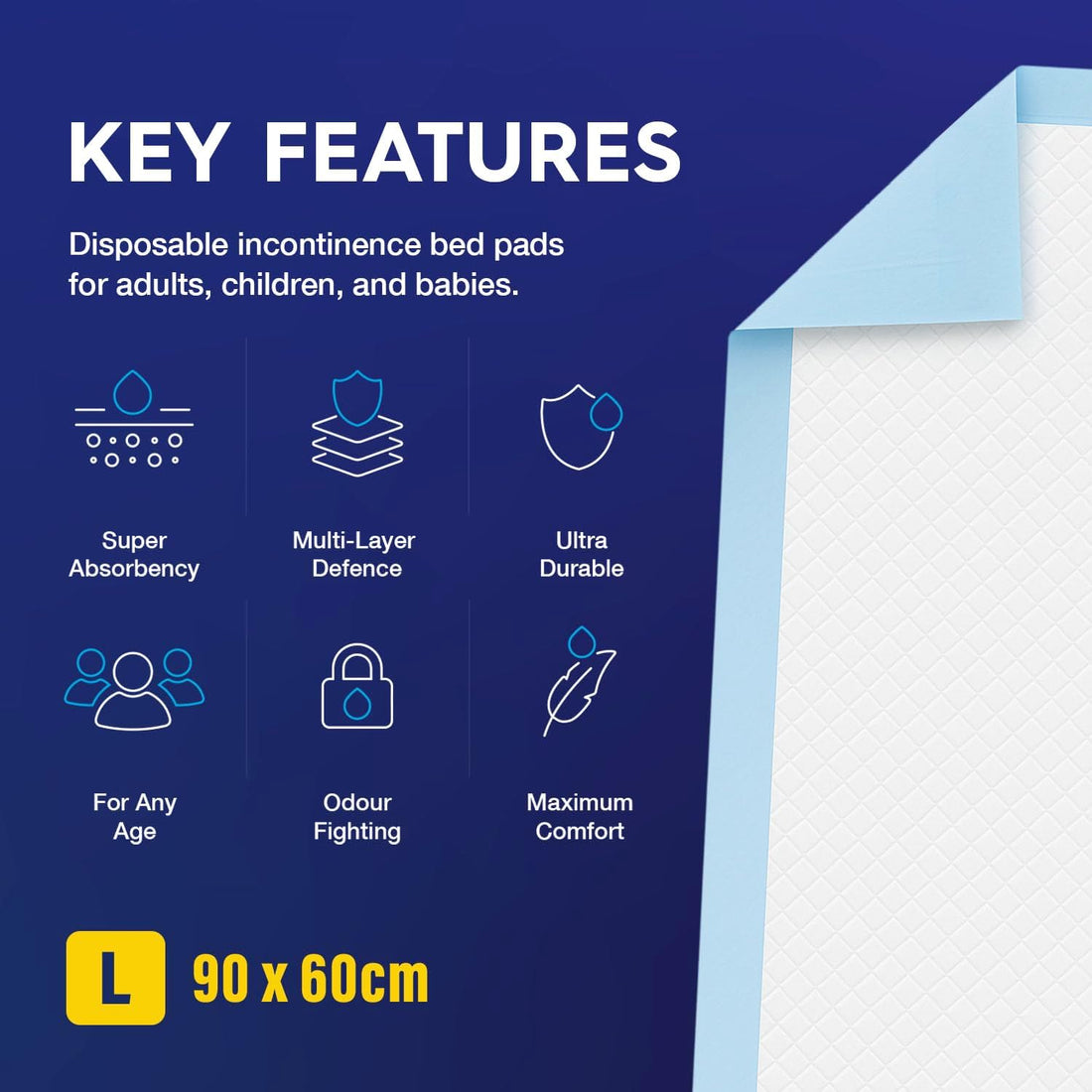 30 X  Incontinence Bed Pads 90 X 60Cm | Large Disposable Incontinence Pads | Super Absorbency Incontinence Bed Sheets for Adults, Children & Babies | 1,200ML Capacity