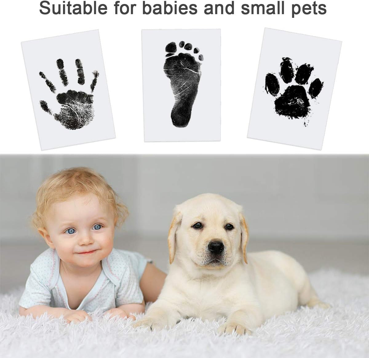 Baby Handprint and Footprint Kit, 3 Ink Pads with Clean-Touch, 6 Imprint Cards, Pet Paw Inkless Print, Safe Non-Toxic for Feet and Hands, Family Keepsake - Black