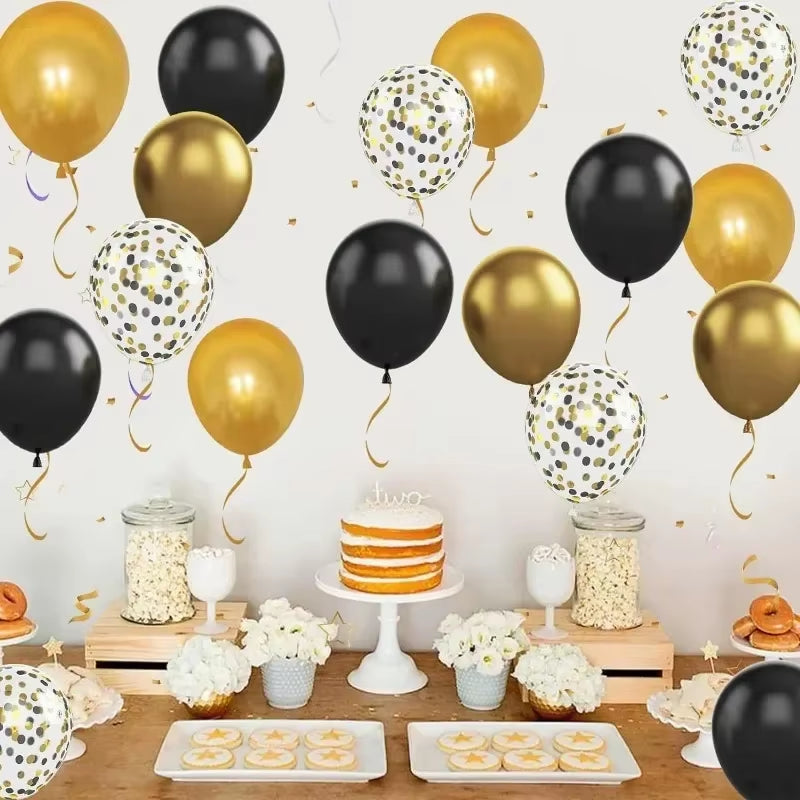 Wholesale Latex Balloons Shiny Sequin Black and Gold Inflatable Balloon for Wedding Party Birthday Christmas Home Decor Supplies
