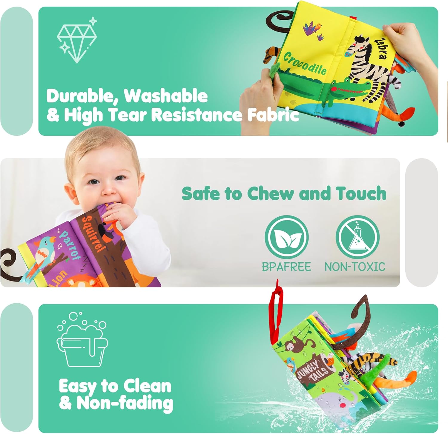 Baby Books, Touch and Feel Crinkle Cloth Books for Babies, Baby Essentials for Newborn, Car Seat Gifts for 0 3 6 12 Months