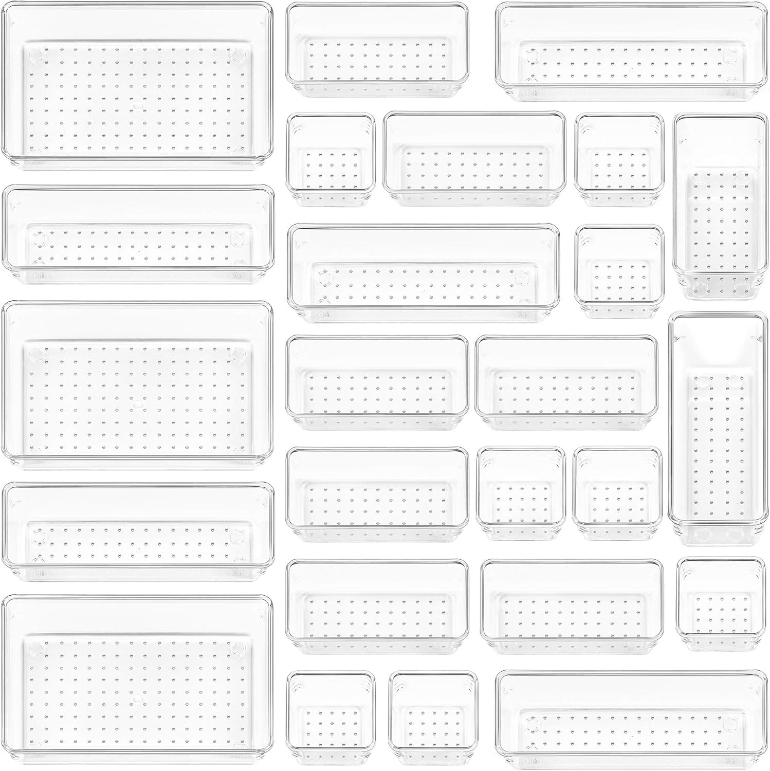 25 Pack Drawer Organiser, 4-Size Makeup Organizer Trays for Vanity, Bathroom, Desk, Office, Bedroom