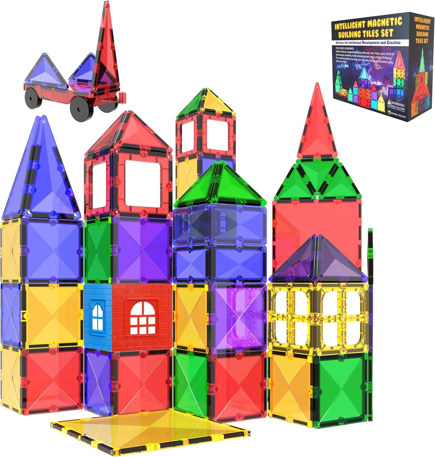 Magnetic Building Blocks Tiles STEM Toy Set 57PC – Kids Learning Educational Construction Toys for Boys Girls Present Age 3 4 5 6 7 Year Old - Gift