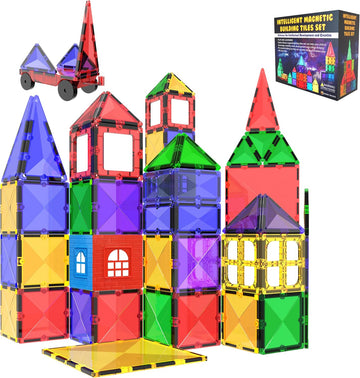 Magnetic Building Blocks Tiles STEM Toy Set 57PC – Kids Learning Educational Construction Toys for Boys Girls Present Age 3 4 5 6 7 Year Old - Gift