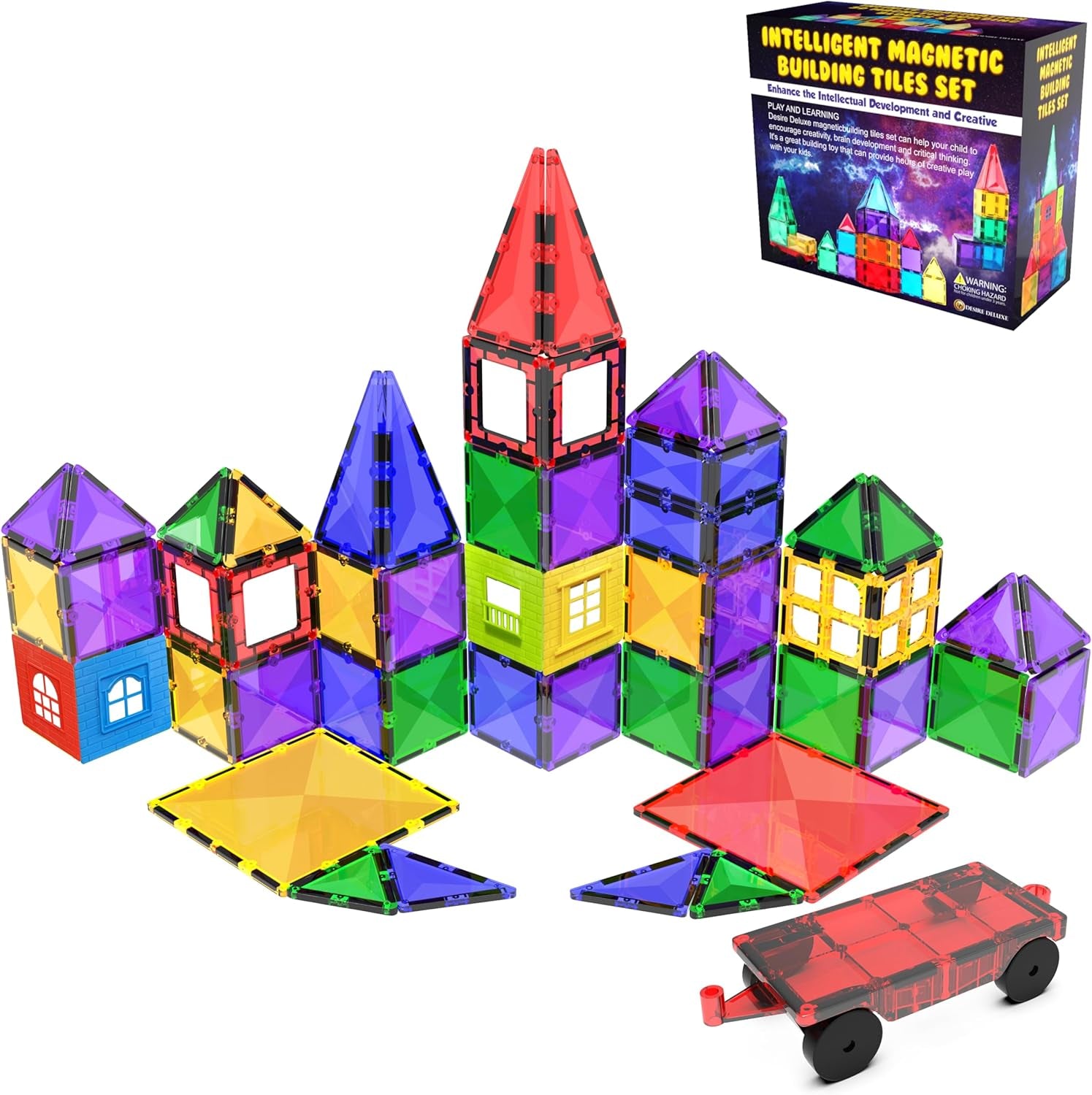 Magnetic Building Blocks Tiles STEM Toy Set 57PC – Kids Learning Educational Construction Toys for Boys Girls Present Age 3 4 5 6 7 Year Old - Gift