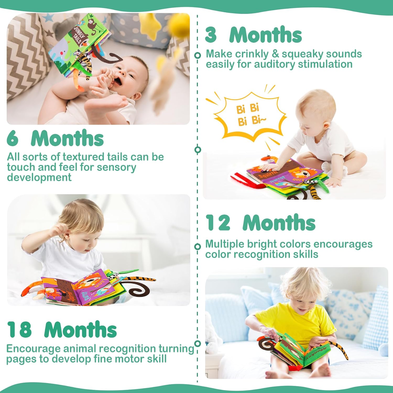 Baby Books, Touch and Feel Crinkle Cloth Books for Babies, Baby Essentials for Newborn, Car Seat Gifts for 0 3 6 12 Months