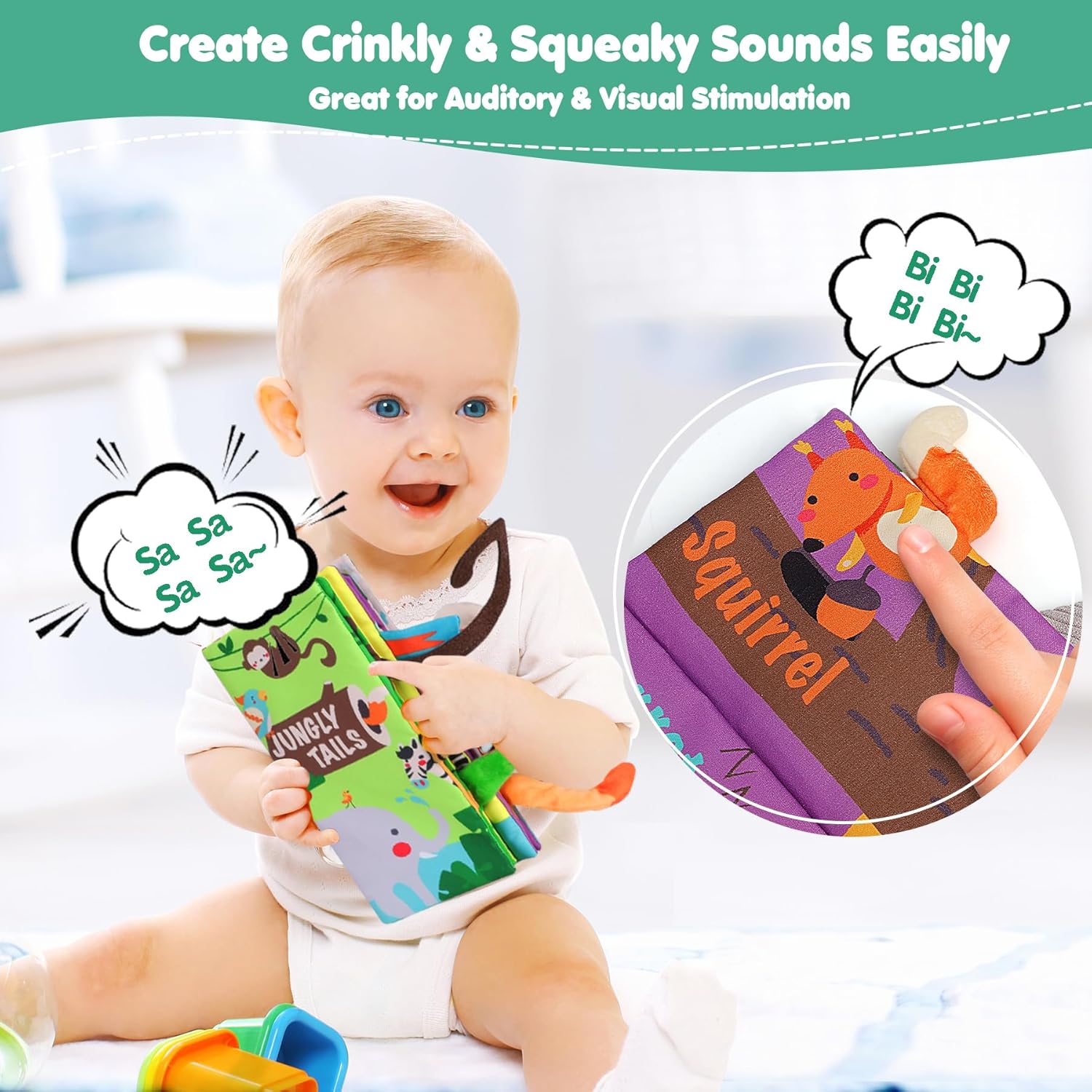 Baby Books, Touch and Feel Crinkle Cloth Books for Babies, Baby Essentials for Newborn, Car Seat Gifts for 0 3 6 12 Months