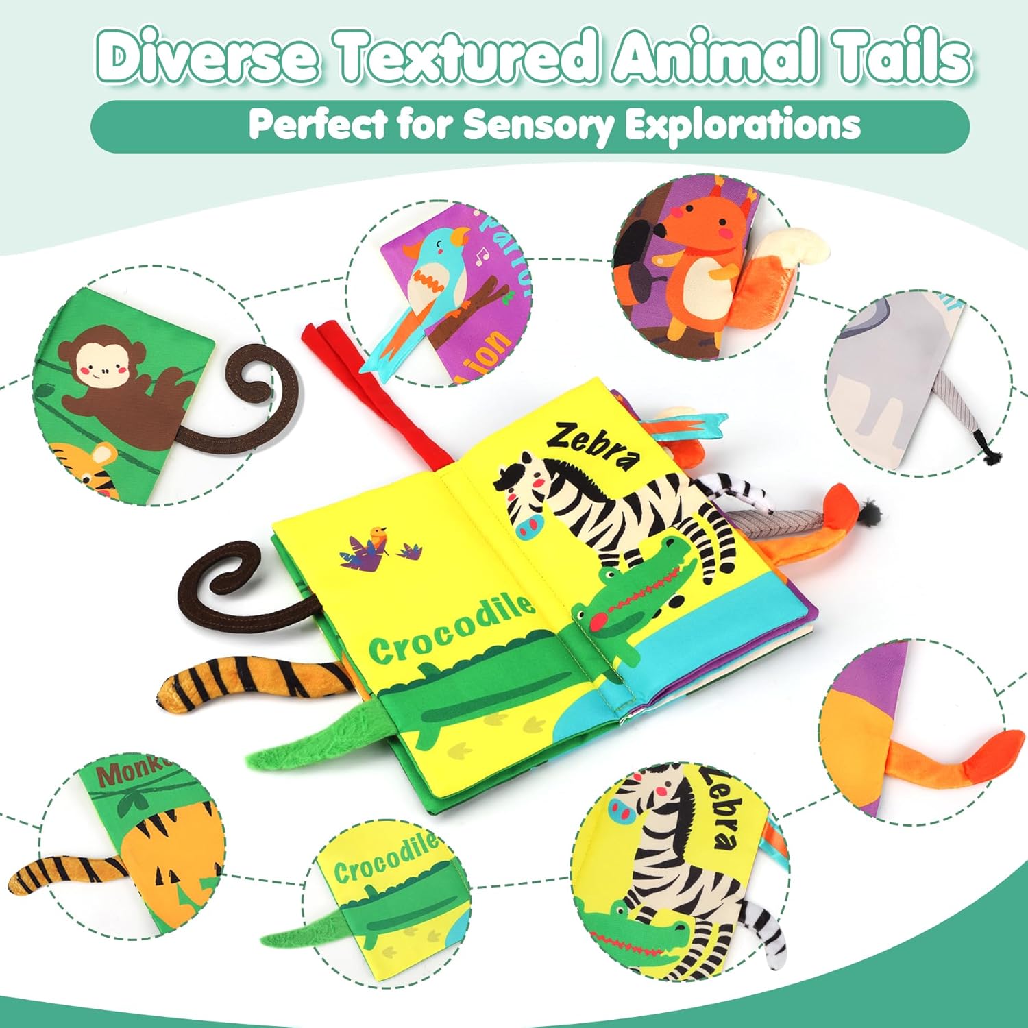 Baby Books, Touch and Feel Crinkle Cloth Books for Babies, Baby Essentials for Newborn, Car Seat Gifts for 0 3 6 12 Months