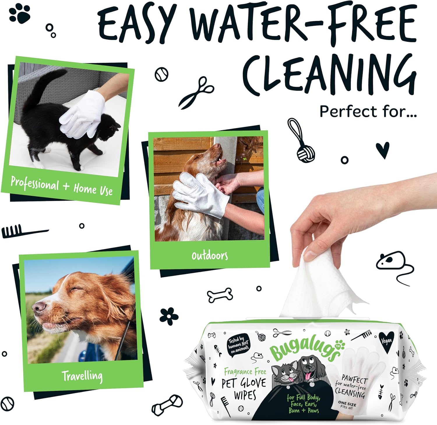 Dog Glove Wipes, Pet Wipes for Full Body, Eye Wipes, Ear Wipes, Bum & Paws. 30 Sensitive Dog Grooming Glove Wipes for Dogs, Puppy & Cat Grooming, One Size Fits All (Fragrance Free)