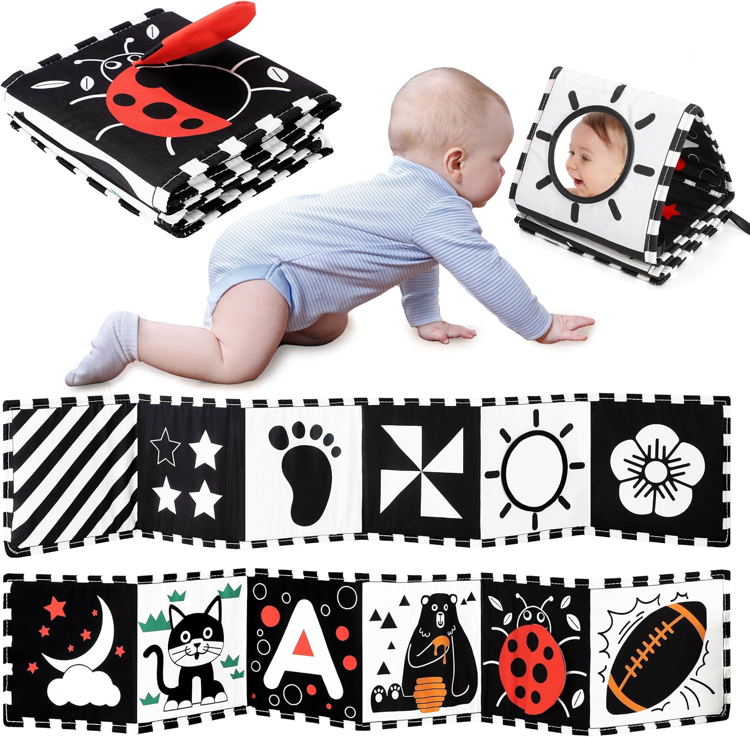Baby Toys 0-6 Months, Black and White Sensory Toys Brain Development, Tummy Time Toys, Soft Baby Book, Baby Essentials for Newborn 0-6-12 Months Montessori Toy Gifts