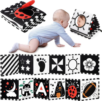 Baby Toys 0-6 Months, Black and White Sensory Toys Brain Development, Tummy Time Toys, Soft Baby Book, Baby Essentials for Newborn 0-6-12 Months Montessori Toy Gifts