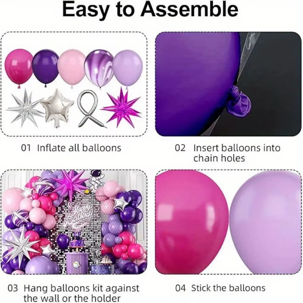 111Pcs Hot Pink Purple Latex Balloons Garland Arch Kit Indoor and Outdoor Decoration Wedding Birthday Party Anniversary Decor