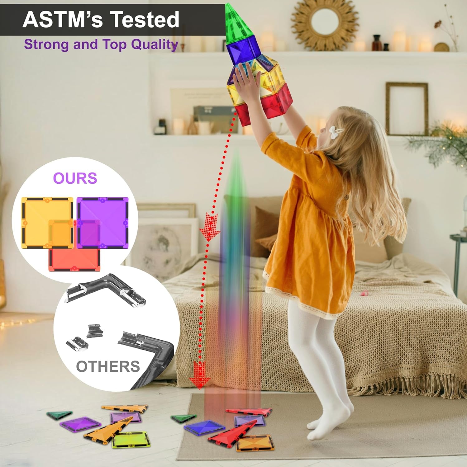 Magnetic Building Blocks Tiles STEM Toy Set 57PC – Kids Learning Educational Construction Toys for Boys Girls Present Age 3 4 5 6 7 Year Old - Gift