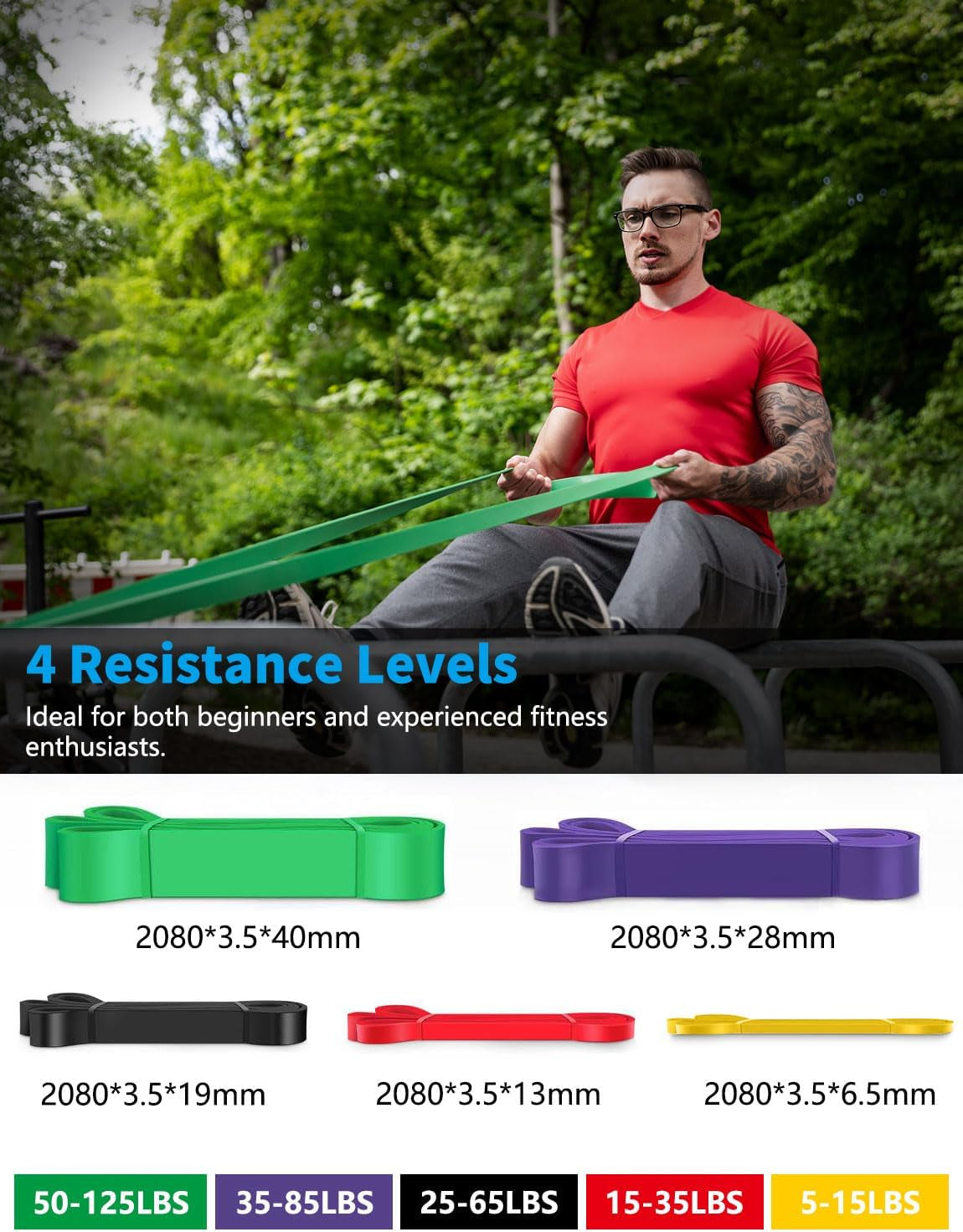 Resistance Bands, 5 Levels Resistance Pull up Bands Set with Door Anchor, Handles, Pull up Assistance Bands for Calisthenics, Bodyweight Training, Muscle Toning, Yoga, Stretch Mobility FT1
