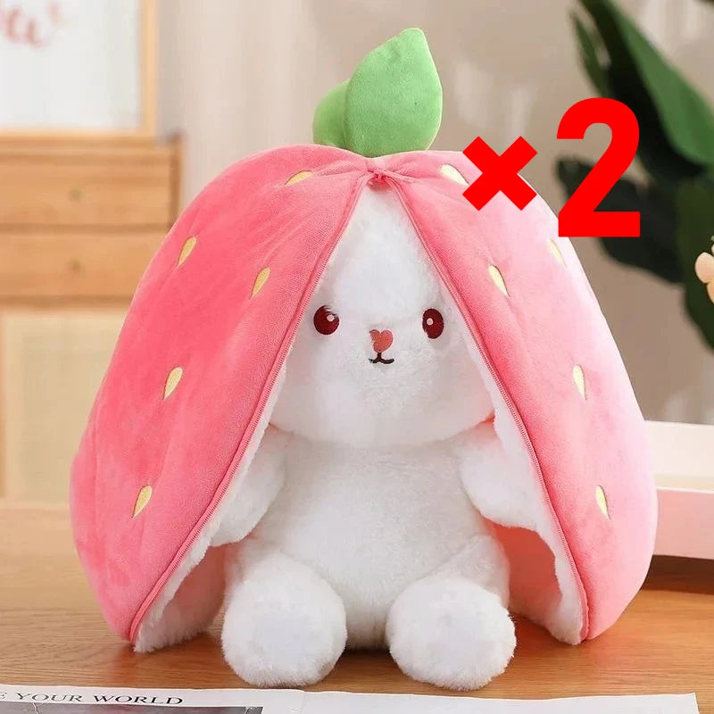 25Cm Cute Strawberry Carrot Rabbit Plush Toy Stuffed Creative into Fruit Transform Baby Cuddly Bunny Doll for Kid Birthday Gift
