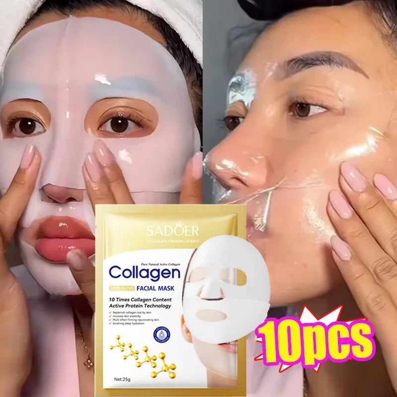 10PCS Collagen anti Wrinkle Facial Mask anti Aging Fade Fine Lines Firm Skin Moisturizing Brightening Skincare Korean Cosmetics