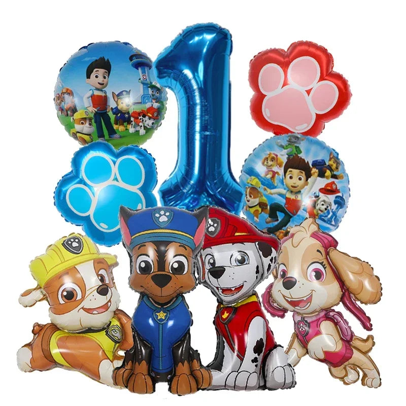 9Pcs Cartoon  Foil Balloon Digital Number Supplies Rescue Dog Childrens Birthday Party Decoration Baby Gift Chase Skye
