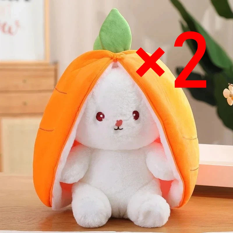 25Cm Cute Strawberry Carrot Rabbit Plush Toy Stuffed Creative into Fruit Transform Baby Cuddly Bunny Doll for Kid Birthday Gift
