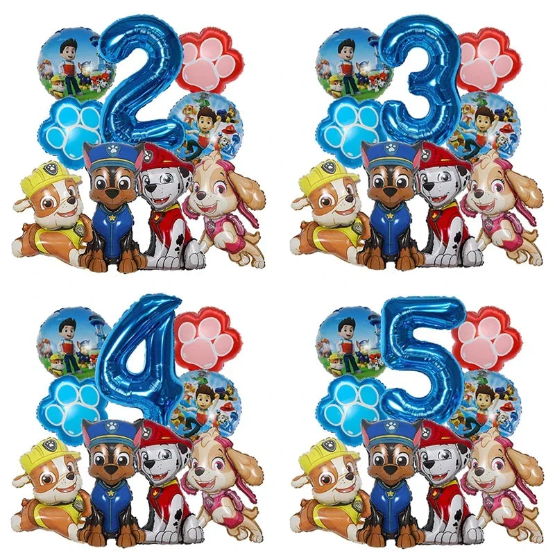 9Pcs Cartoon  Foil Balloon Digital Number Supplies Rescue Dog Childrens Birthday Party Decoration Baby Gift Chase Skye
