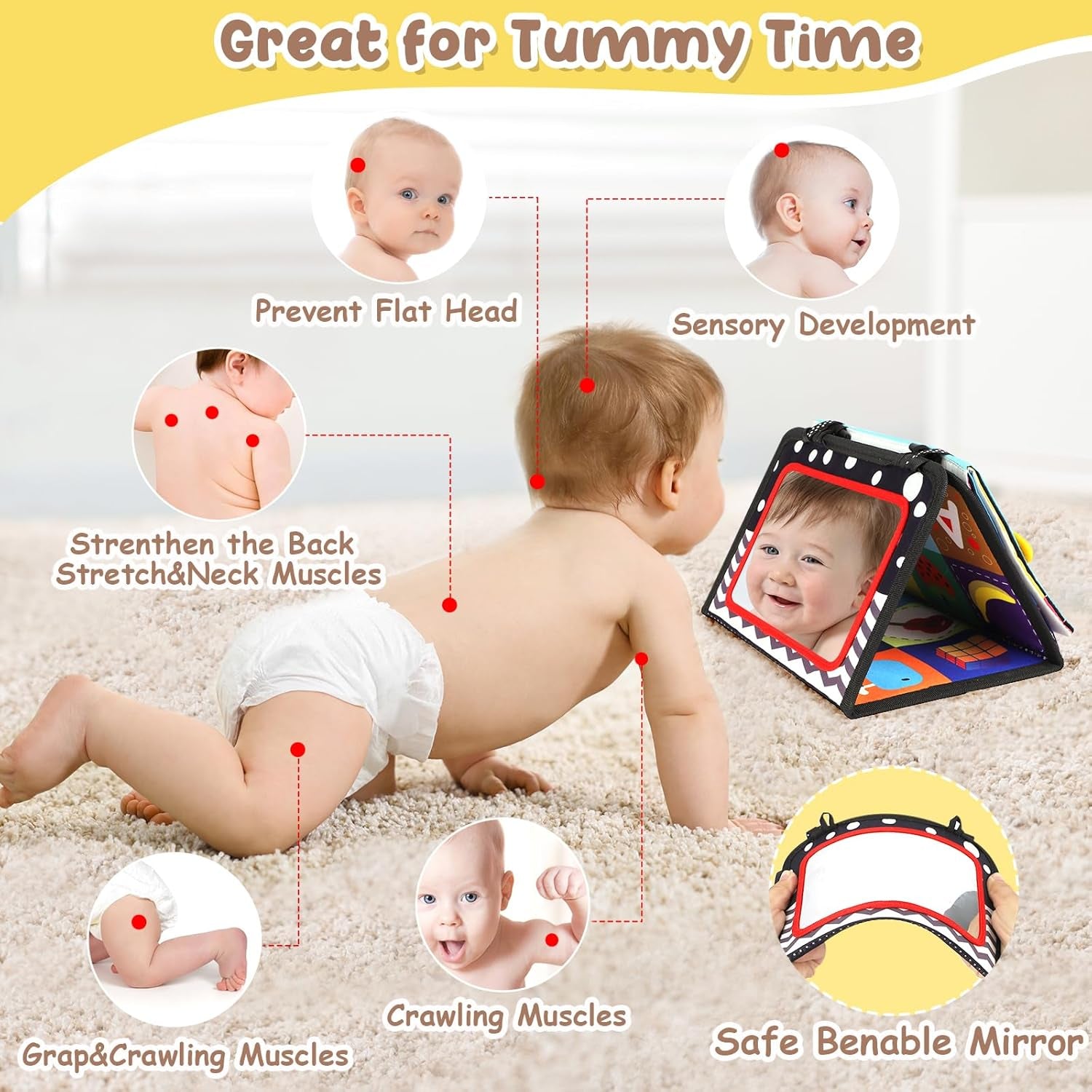 Tummy Time Toys Black and White Baby Sensory Toys Baby Mirror Newborn Essentials Brain Development Baby Toy 0-3-6-12 Months Gifts