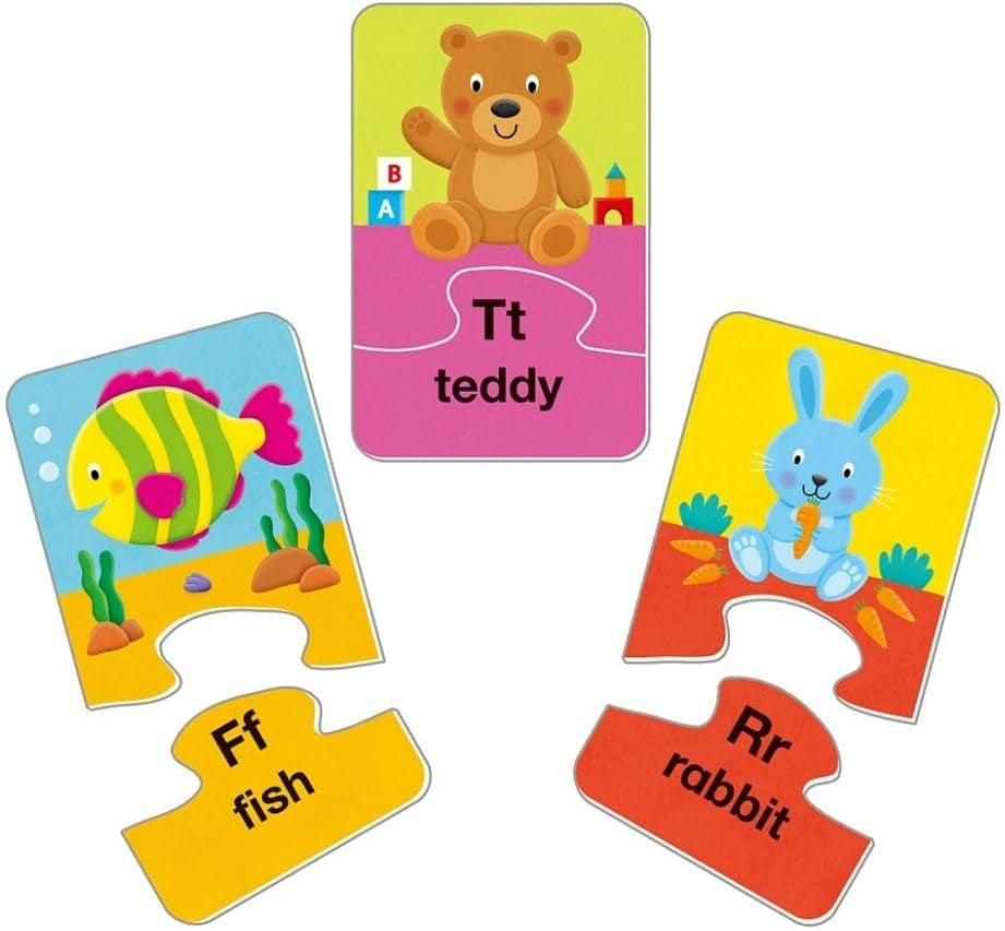Alphabet Puzzles - Fun and Colourful Early Learning 2 Pc Jigsaw Puzzles - Set of 26 Two Piece Puzzles for Kids - Develop Letter Recognition and Matching Skills - Children Ages 3 to 5 Years Old