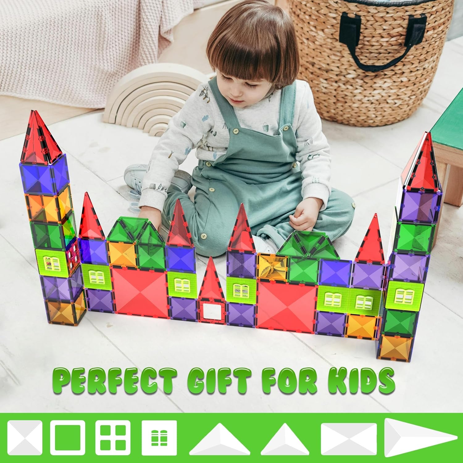 Magnetic Building Blocks Tiles STEM Toy Set 57PC – Kids Learning Educational Construction Toys for Boys Girls Present Age 3 4 5 6 7 Year Old - Gift