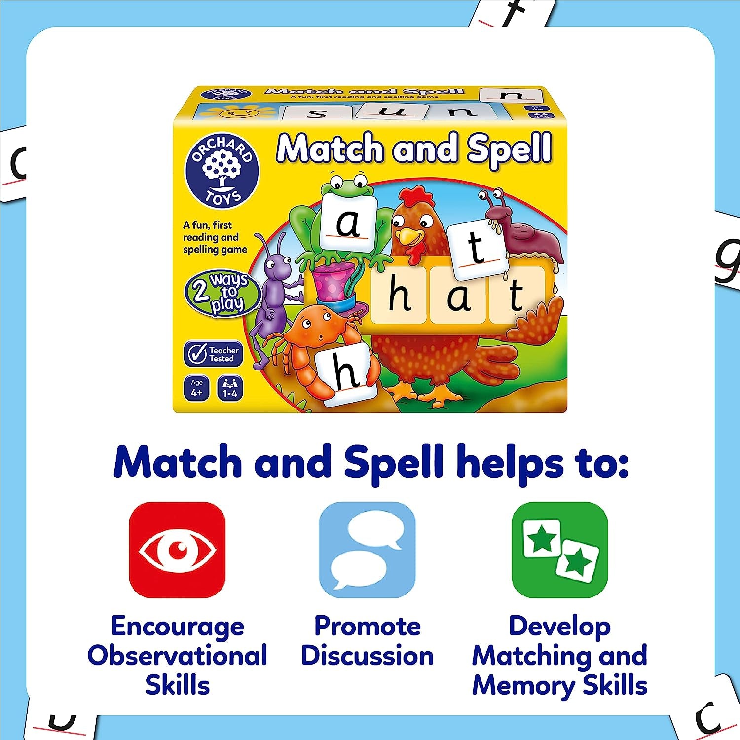 Match and Spell Game - Kids Learning & Educational Toys with Sight Words & Flash Cards - Alphabet & Spelling Games for 4 Year Olds and up - Word Building & Phonics Games for Boys & Girls