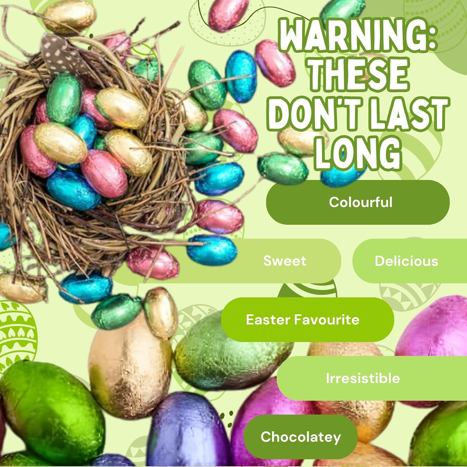 Foil Chocolate Mini Eggs - Pack of 100 Mixed Colour - Bulk Chocolate Eggs Easter Hunt Treats - Creamy Mini Chocolate Eggs for Easter Parties & Celebrations