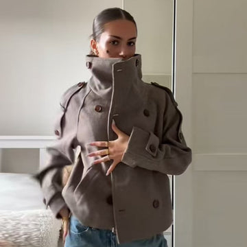 Casual Short Stand Collar Trench Coat For Women